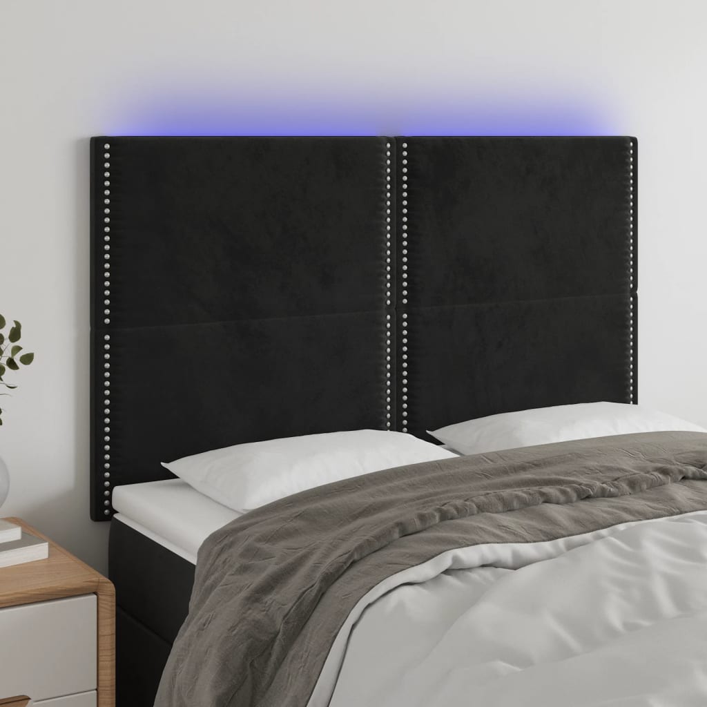 vidaXL Tăblie de pat cu LED, negru, 144x5x118/128 cm, catifea vidaXL Tăblie de pat cu LED, negru, 144x5x118/128 cm, catifea