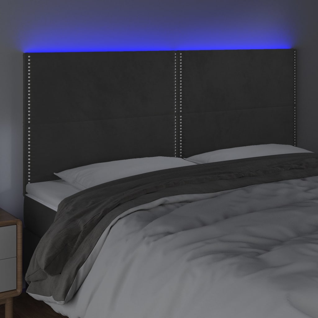 vidaXL Tăblie de pat cu LED, gri închis, 200x5x118/128 cm, catifea vidaXL Tăblie de pat cu LED, gri închis, 200x5x118/128 cm, catifea