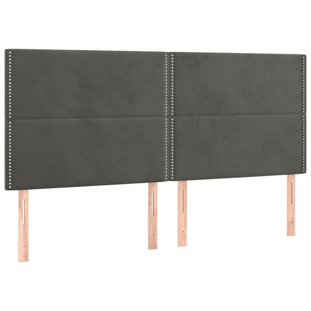 vidaXL Tăblie de pat cu LED, gri închis, 200x5x118/128 cm, catifea vidaXL Tăblie de pat cu LED, gri închis, 200x5x118/128 cm, catifea