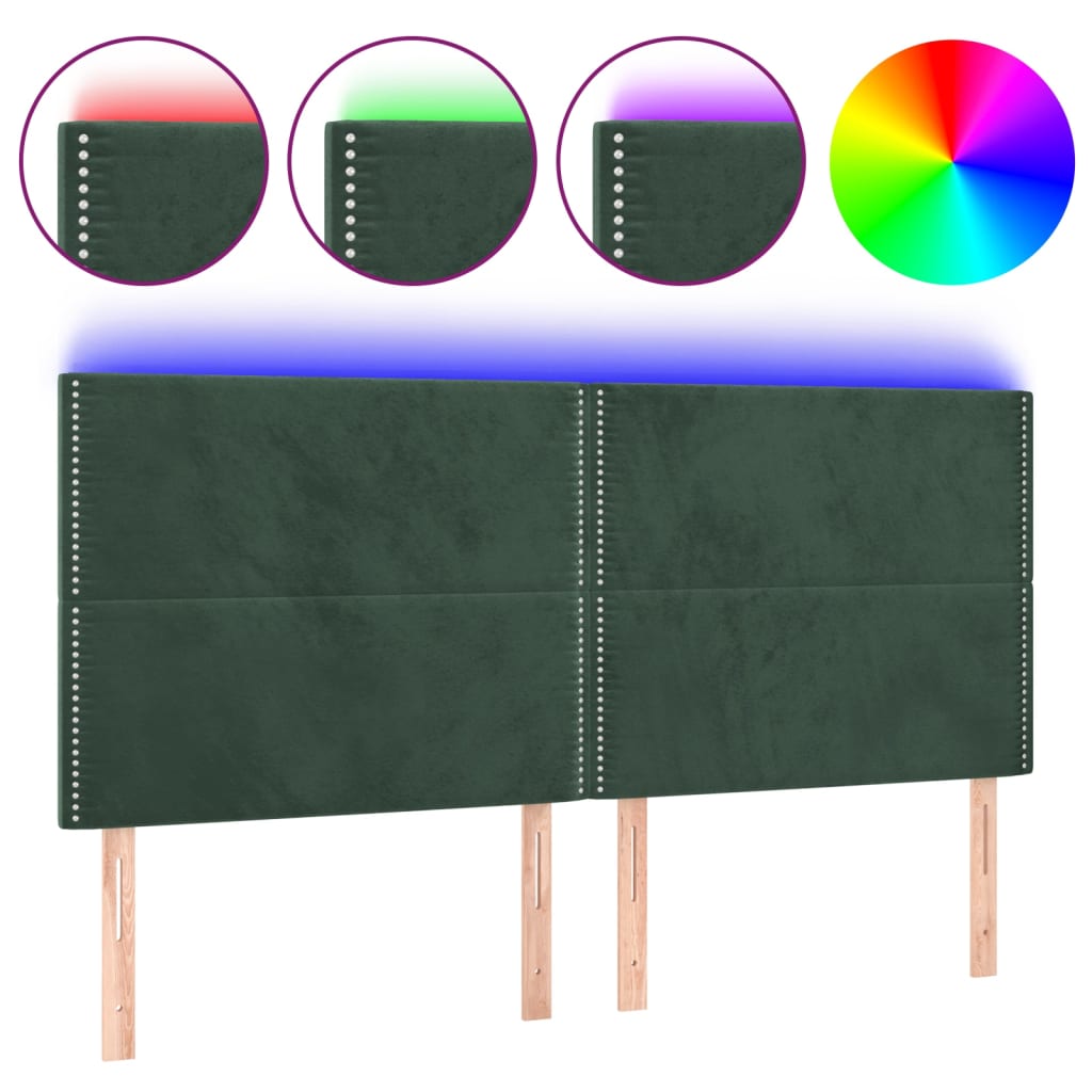 vidaXL Tăblie de pat cu LED, verde închis, 200x5x118/128 cm, catifea vidaXL Tăblie de pat cu LED, verde închis, 200x5x118/128 cm, catifea