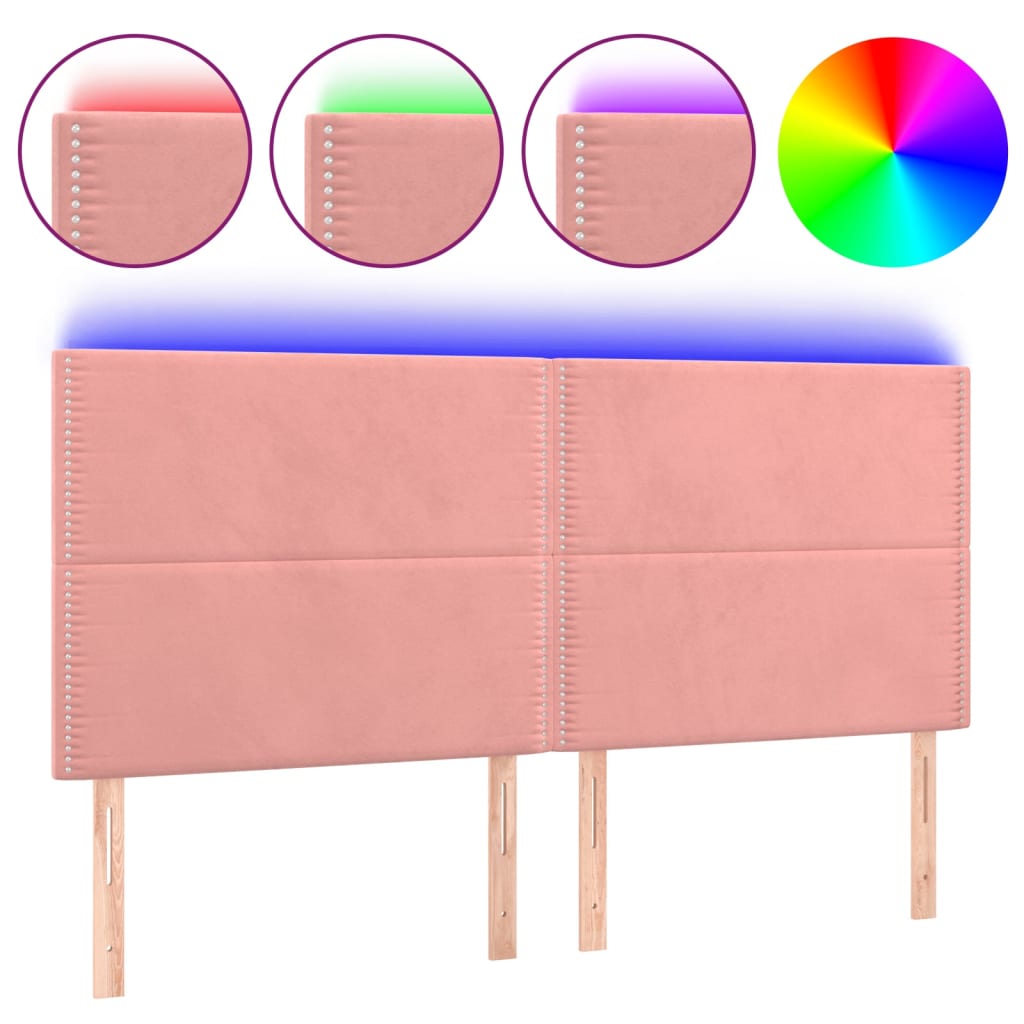 vidaXL Tăblie de pat cu LED, roz, 200x5x118/128 cm, catifea vidaXL Tăblie de pat cu LED, roz, 200x5x118/128 cm, catifea