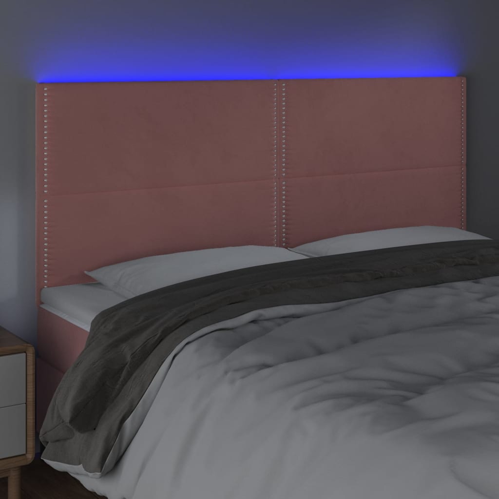 vidaXL Tăblie de pat cu LED, roz, 200x5x118/128 cm, catifea vidaXL Tăblie de pat cu LED, roz, 200x5x118/128 cm, catifea