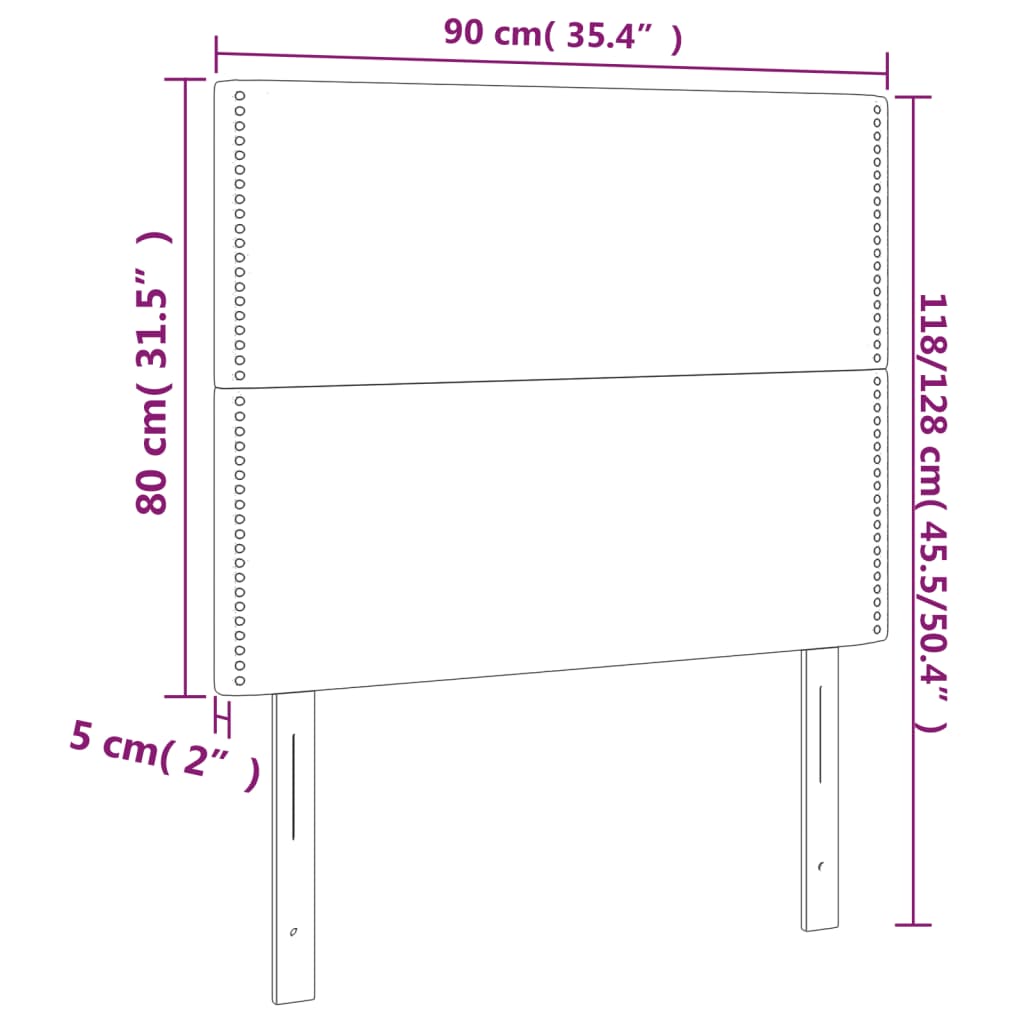 vidaXL Tăblie de pat cu LED, alb, 90x5x118/128 cm, piele ecologică
