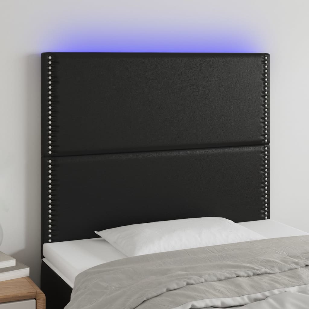 vidaXL Tăblie de pat cu LED, negru, 100x5x118/128 cm, piele ecologică vidaXL Tăblie de pat cu LED, negru, 100x5x118/128 cm, piele ecologică