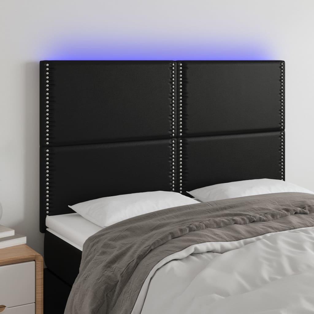 vidaXL Tăblie de pat cu LED, negru, 144x5x118/128 cm, piele ecologică vidaXL Tăblie de pat cu LED, negru, 144x5x118/128 cm, piele ecologică