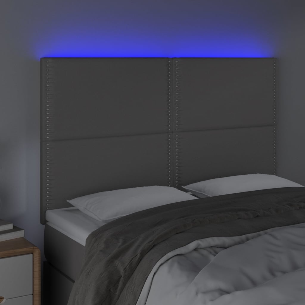 vidaXL Tăblie de pat cu LED, gri, 144x5x118/128 cm, textil vidaXL Tăblie de pat cu LED, gri, 144x5x118/128 cm, textil