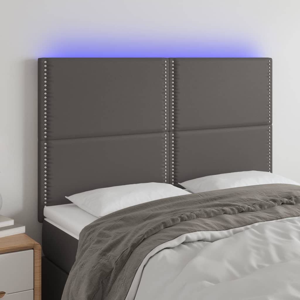 vidaXL Tăblie de pat cu LED, gri, 144x5x118/128 cm, textil vidaXL Tăblie de pat cu LED, gri, 144x5x118/128 cm, textil
