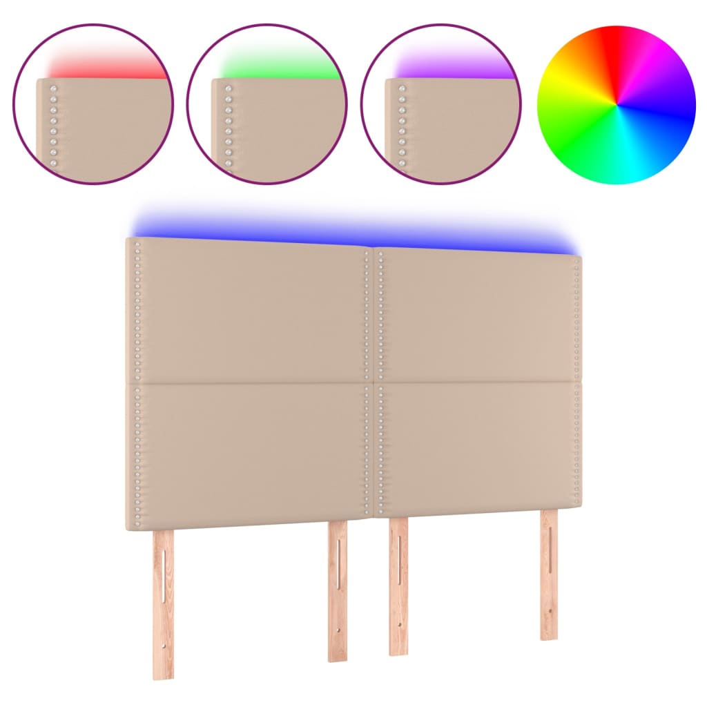 vidaXL Tăblie de pat cu LED, cappuccino, 144x5x118/128 cm, piele eco