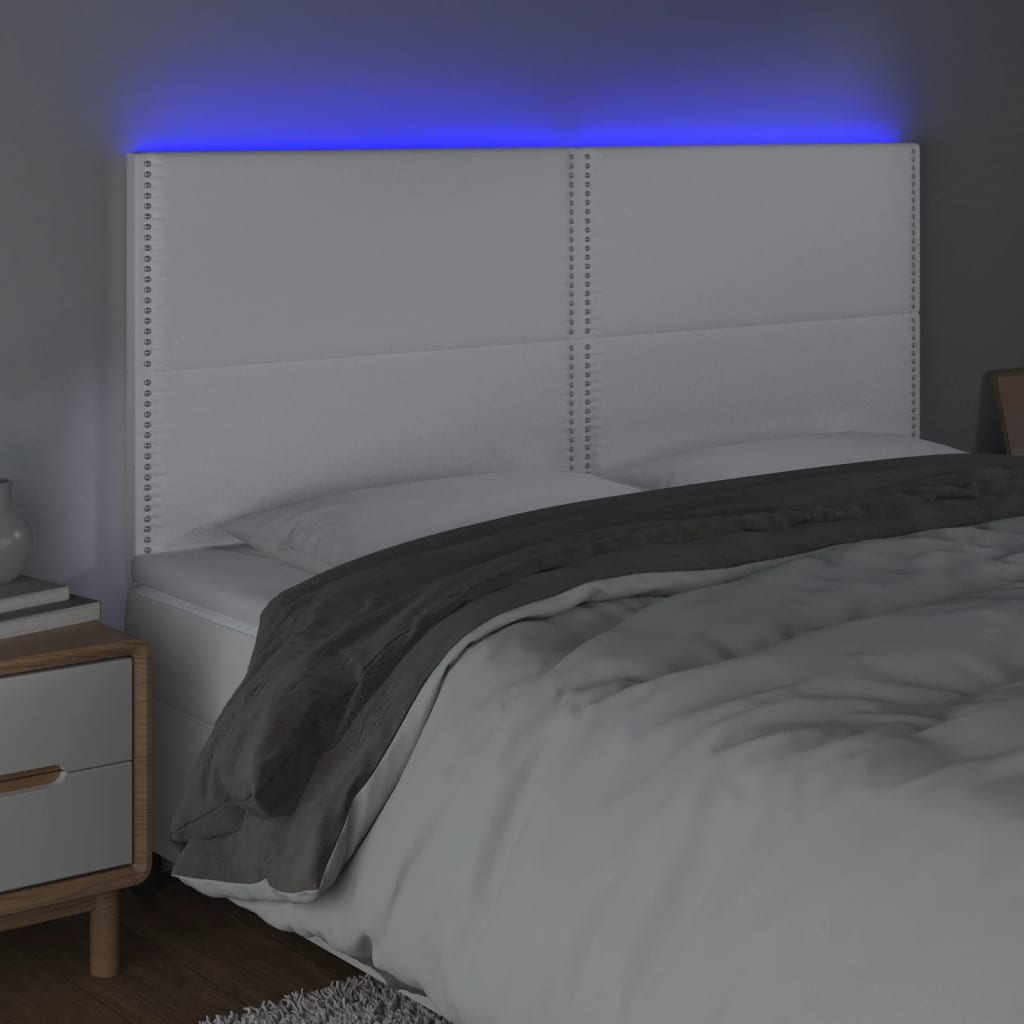 vidaXL Tăblie cu LED-uri, alb, 160x5x118/128 cm, piele ecologică vidaXL Tăblie cu LED-uri, alb, 160x5x118/128 cm, piele ecologică