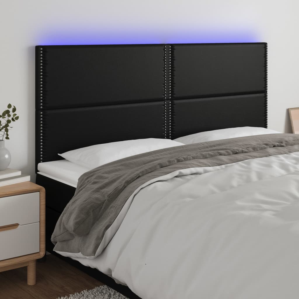 vidaXL Tăblie de pat cu LED, negru, 180x5x118/128 cm, piele ecologică vidaXL Tăblie de pat cu LED, negru, 180x5x118/128 cm, piele ecologică