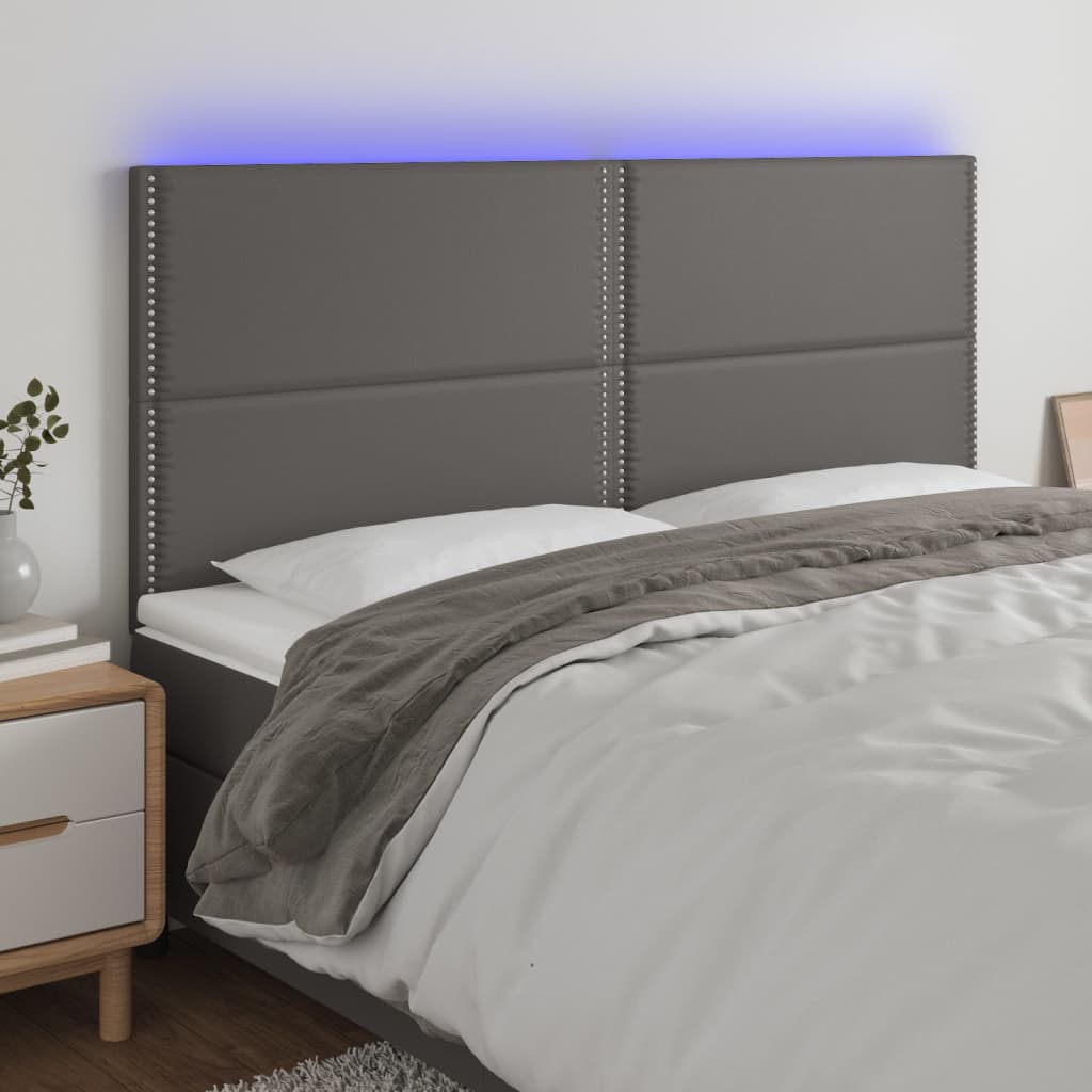 vidaXL Tăblie de pat cu LED, gri, 180x5x118/128 cm, piele ecologică vidaXL Tăblie de pat cu LED, gri, 180x5x118/128 cm, piele ecologică
