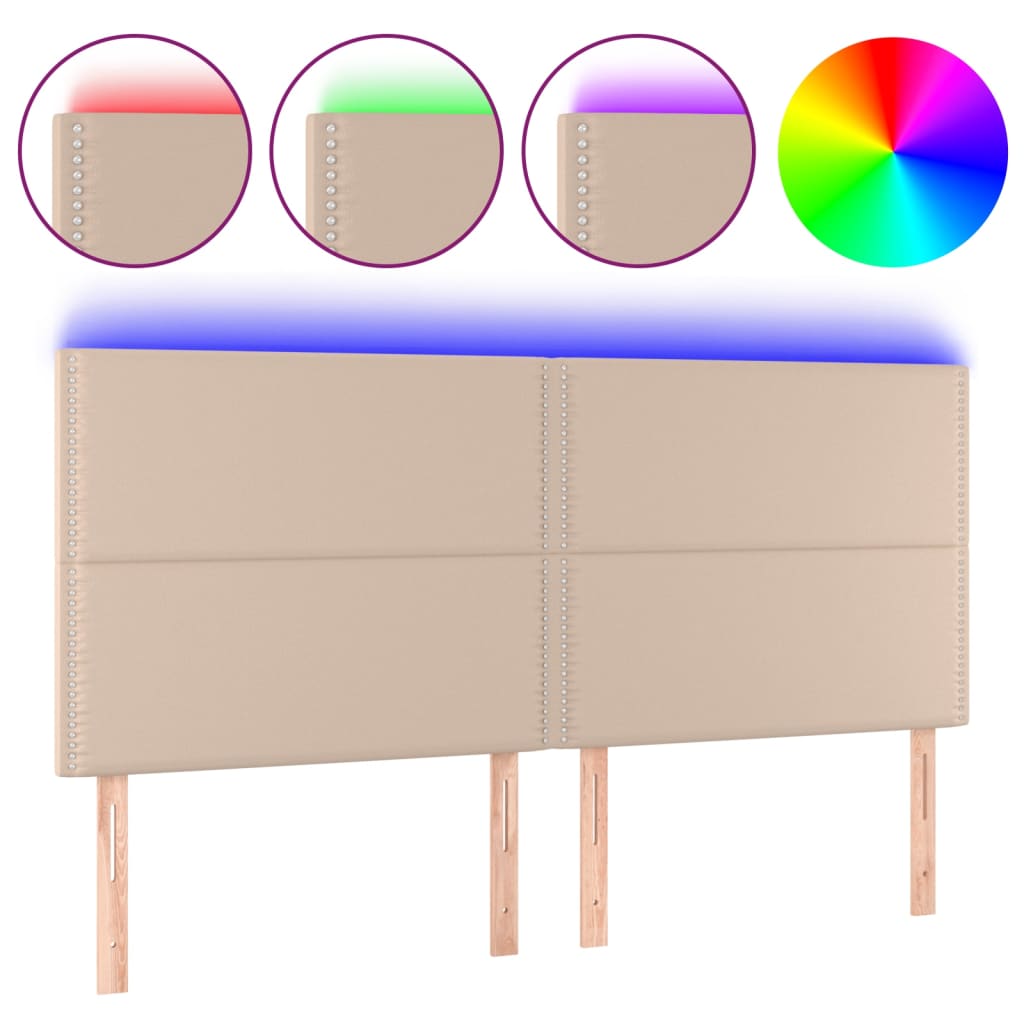 vidaXL Tăblie de pat cu LED, cappuccino, 180x5x118/128 cm, piele eco