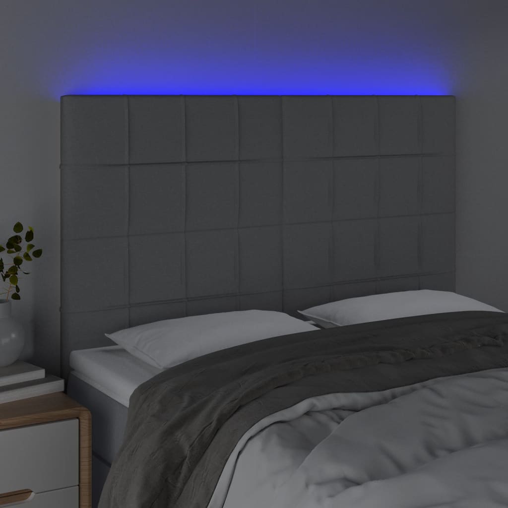 vidaXL Tăblie de pat cu LED, gri deschis, 144x5x118/128 cm, textil
