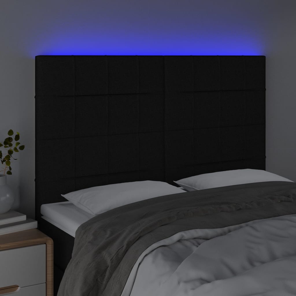 vidaXL Tăblie de pat cu LED, negru, 144x5x118/128 cm, textil vidaXL Tăblie de pat cu LED, negru, 144x5x118/128 cm, textil