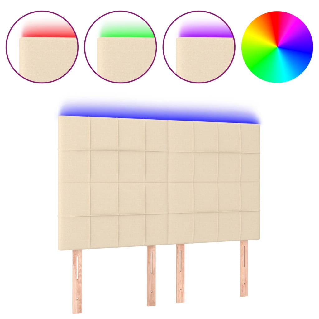 vidaXL Tăblie de pat cu LED, crem, 144x5x118/128 cm, textil