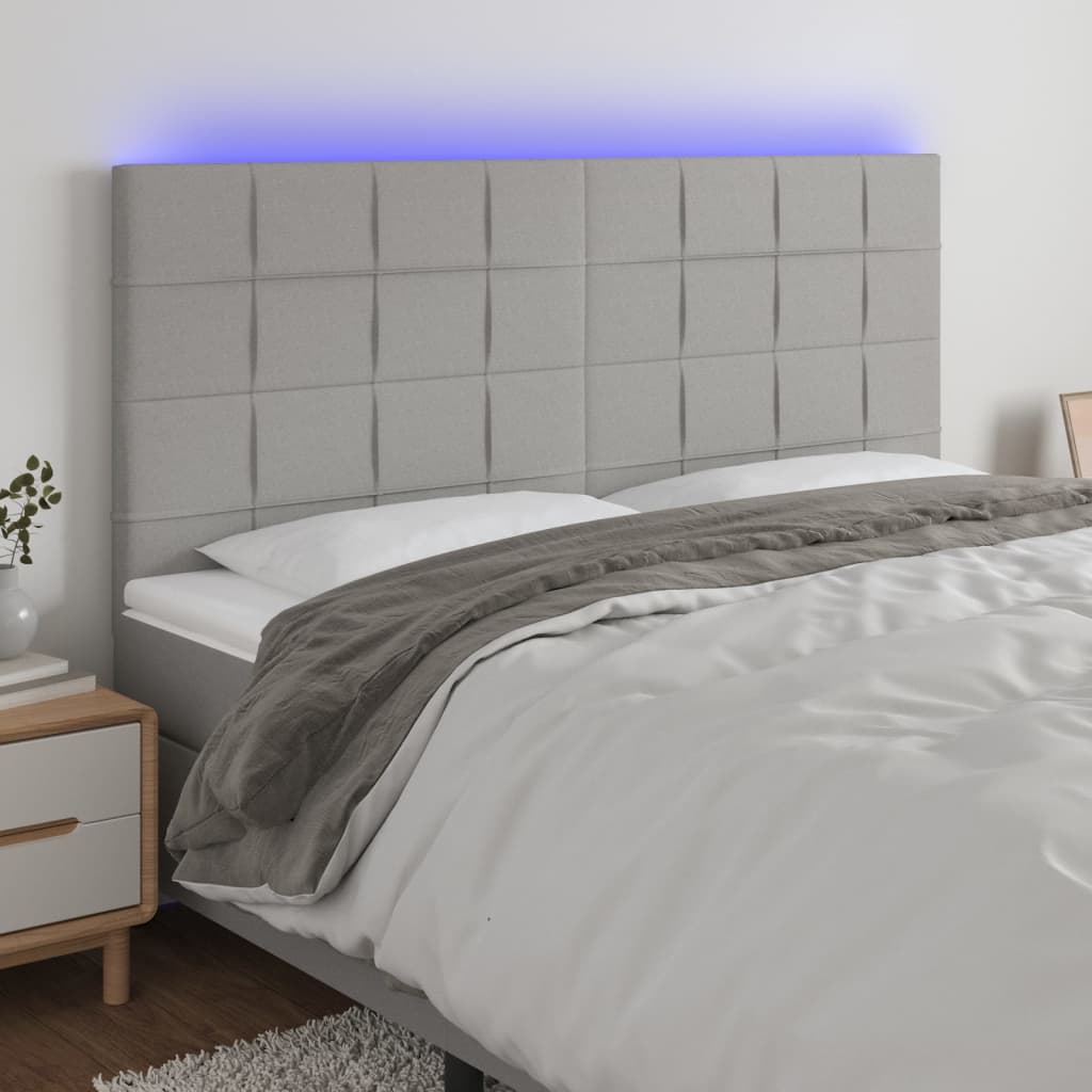 vidaXL Tăblie de pat cu LED, gri deschis, 160x5x118/128 cm, textil vidaXL Tăblie de pat cu LED, gri deschis, 160x5x118/128 cm, textil