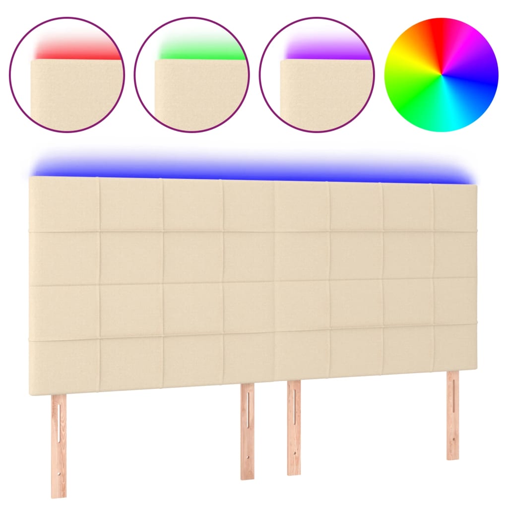 vidaXL Tăblie de pat cu LED, crem, 160x5x118/128 cm, textil