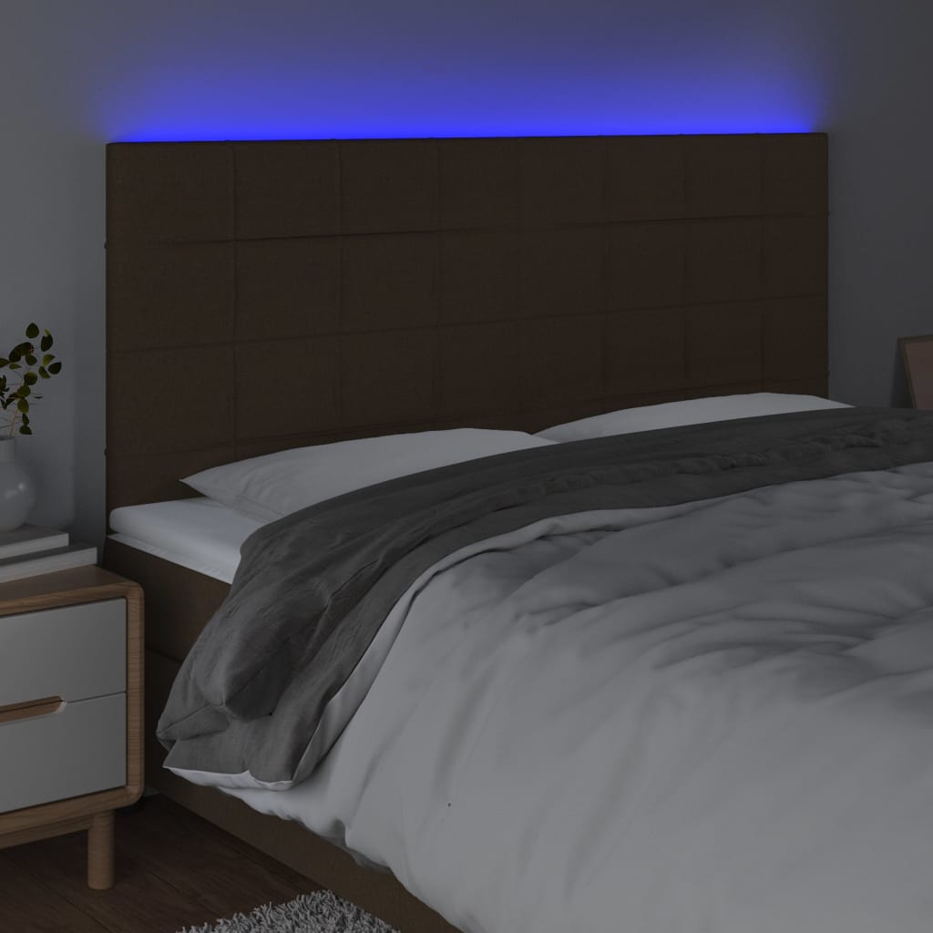 vidaXL Tăblie de pat cu LED, maro închis, 200x5x118/128 cm, textil