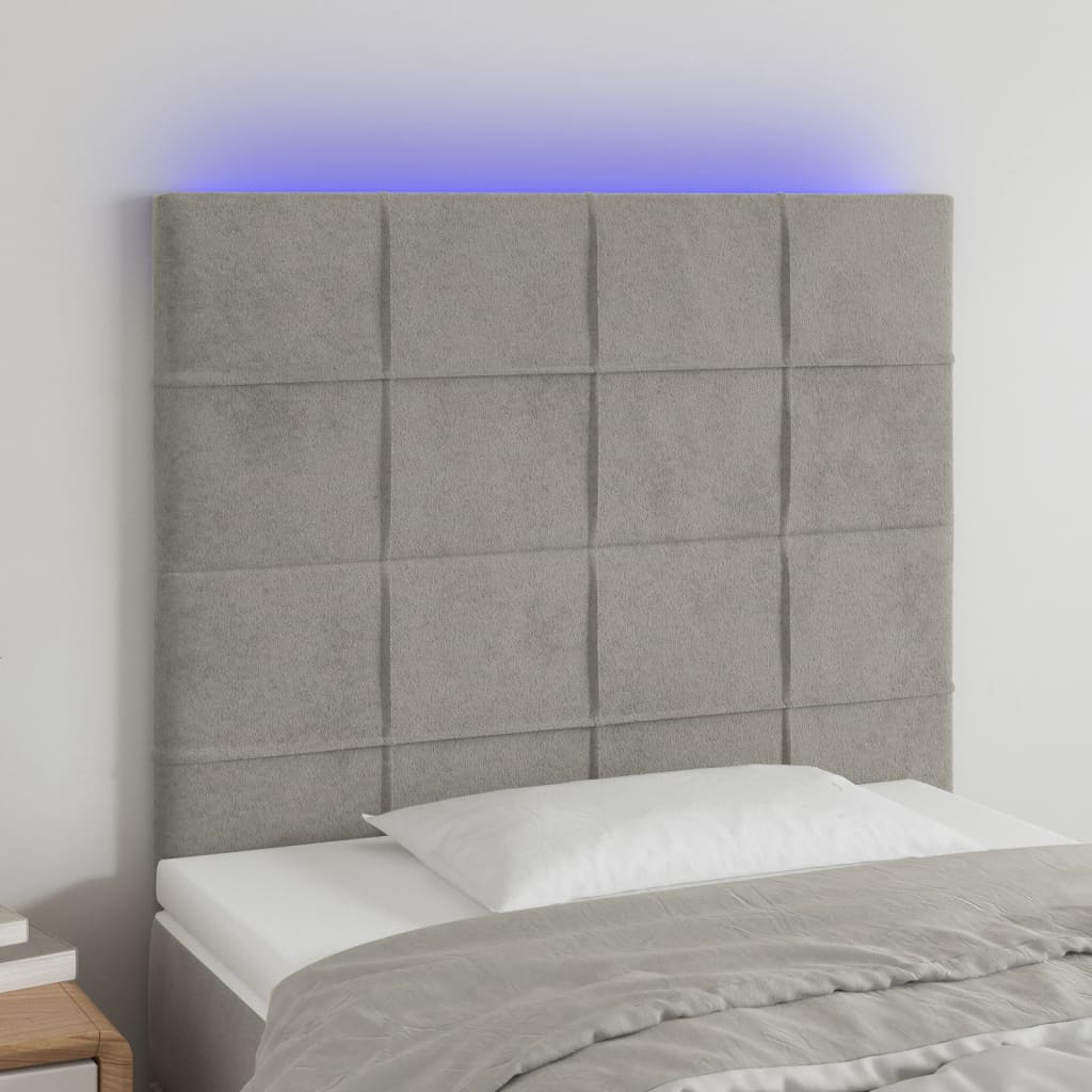 vidaXL Tăblie de pat cu LED, gri deschis, 80x5x118/128 cm, catifea vidaXL Tăblie de pat cu LED, gri deschis, 80x5x118/128 cm, catifea