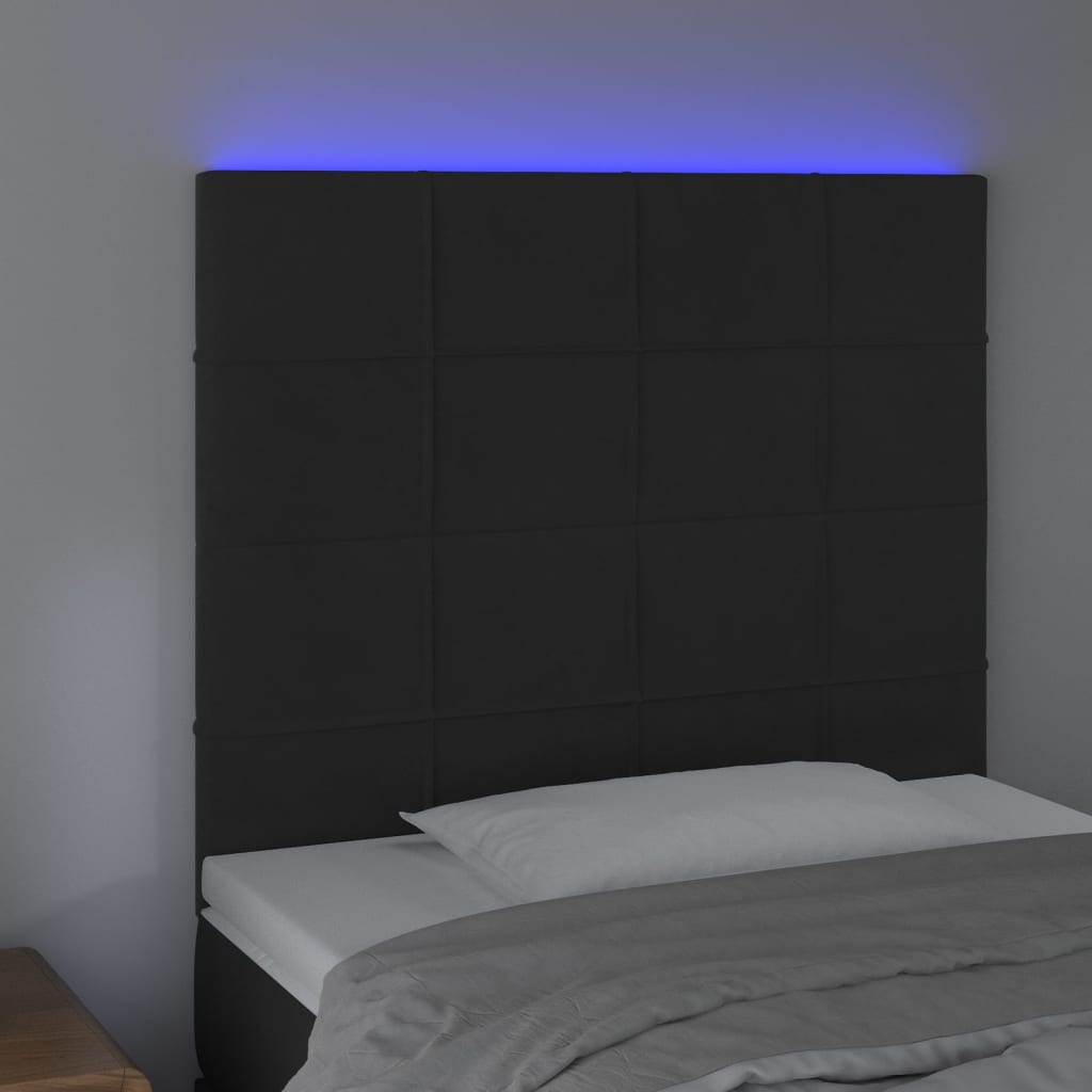 vidaXL Tăblie de pat cu LED, negru, 90x5x118/128 cm, catifea