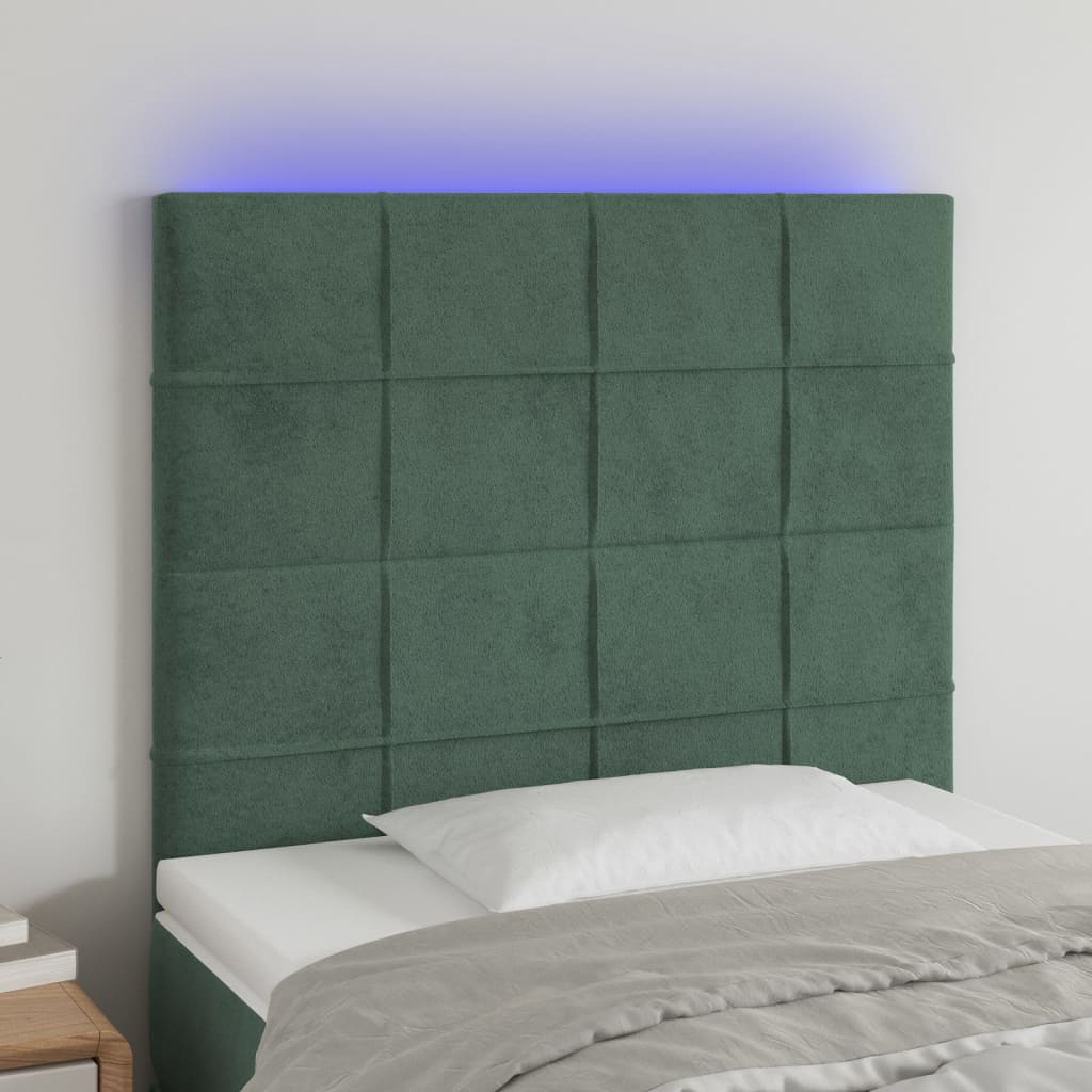 vidaXL Tăblie de pat cu LED, verde închis, 90x5x118/128 cm, catifea vidaXL Tăblie de pat cu LED, verde închis, 90x5x118/128 cm, catifea