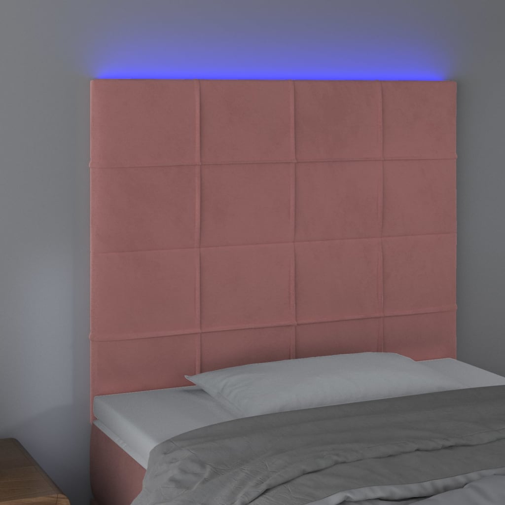 vidaXL Tăblie de pat cu LED, roz, 90x5x118/128 cm, catifea vidaXL Tăblie de pat cu LED, roz, 90x5x118/128 cm, catifea