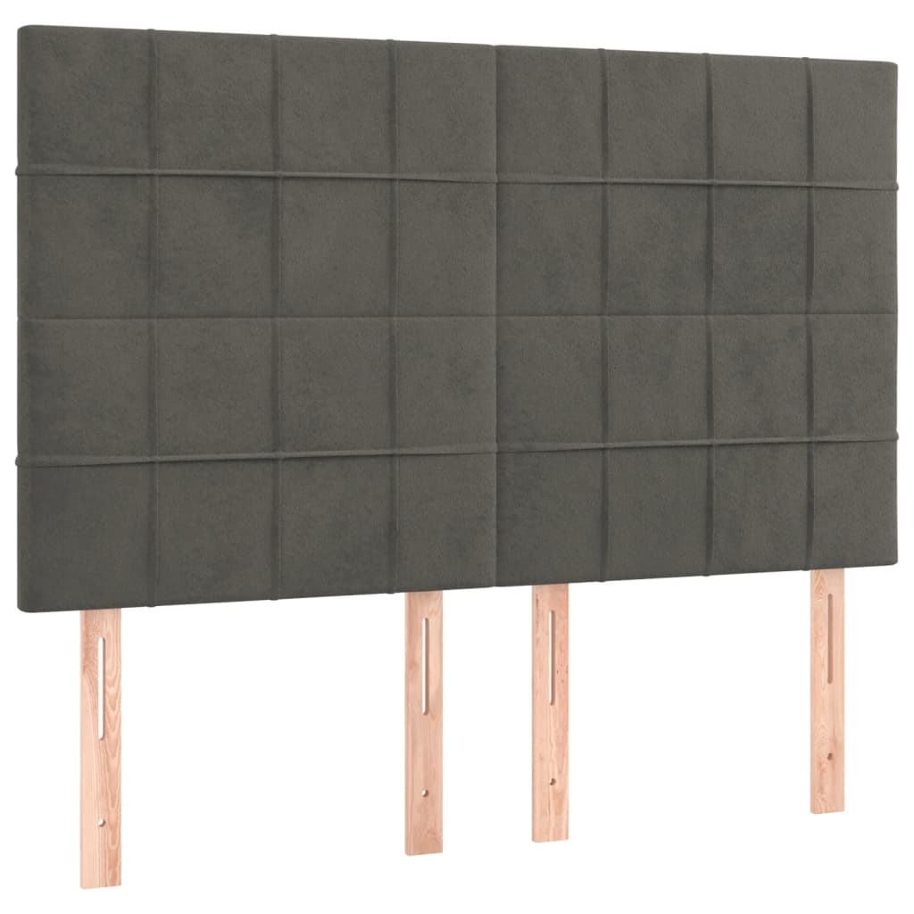 vidaXL Tăblie de pat cu LED, gri închis, 144x5x118/128 cm, catifea vidaXL Tăblie de pat cu LED, gri închis, 144x5x118/128 cm, catifea