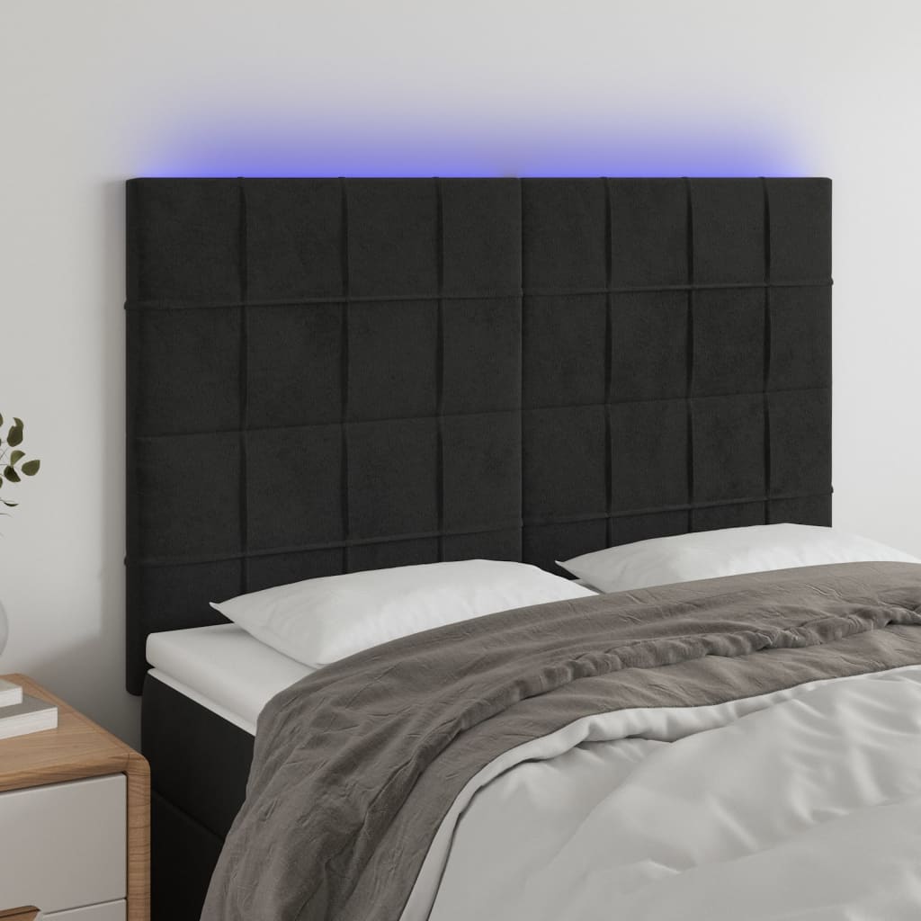vidaXL Tăblie de pat cu LED, negru, 144x5x118/128 cm, catifea vidaXL Tăblie de pat cu LED, negru, 144x5x118/128 cm, catifea