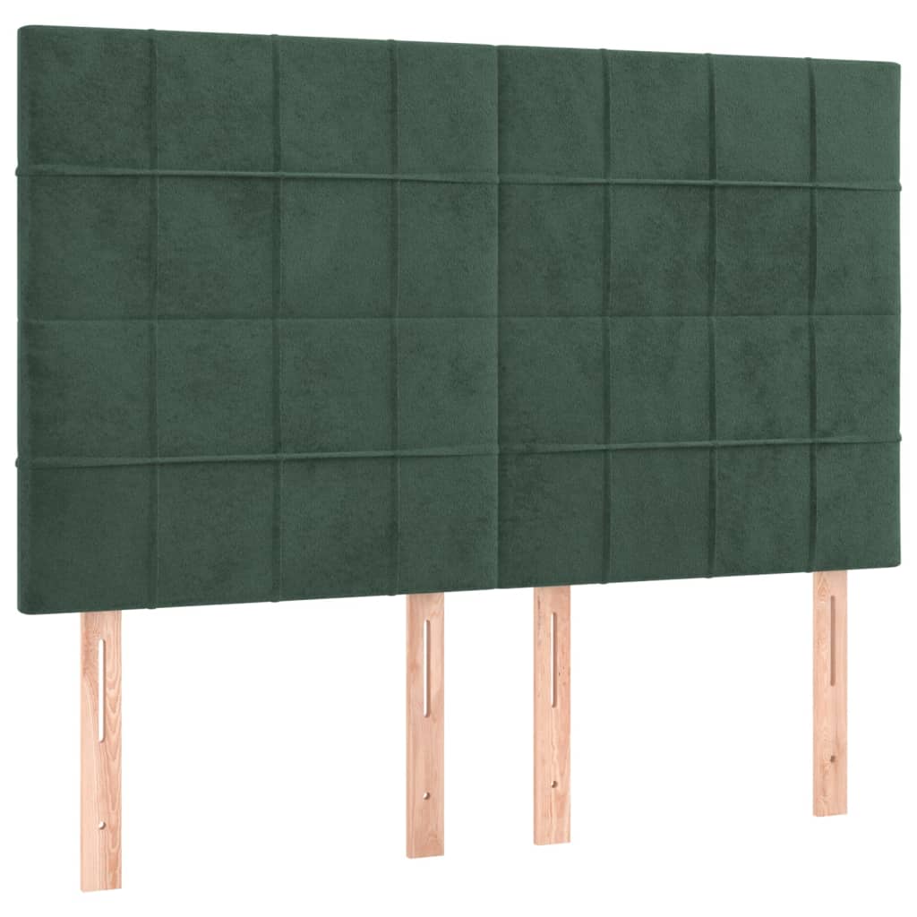 vidaXL Tăblie de pat cu LED, verde închis, 144x5x118/128 cm, catifea