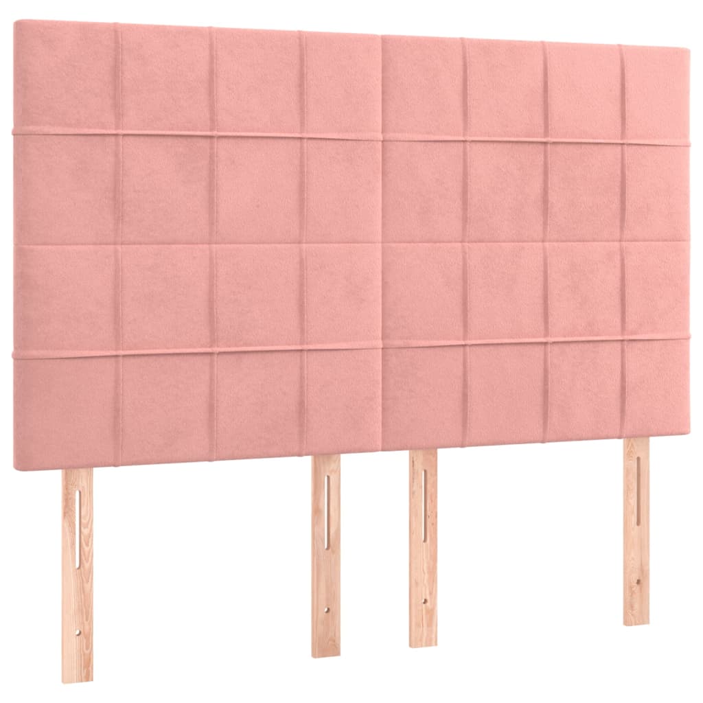 vidaXL Tăblie de pat cu LED, roz, 144x5x118/128 cm, catifea