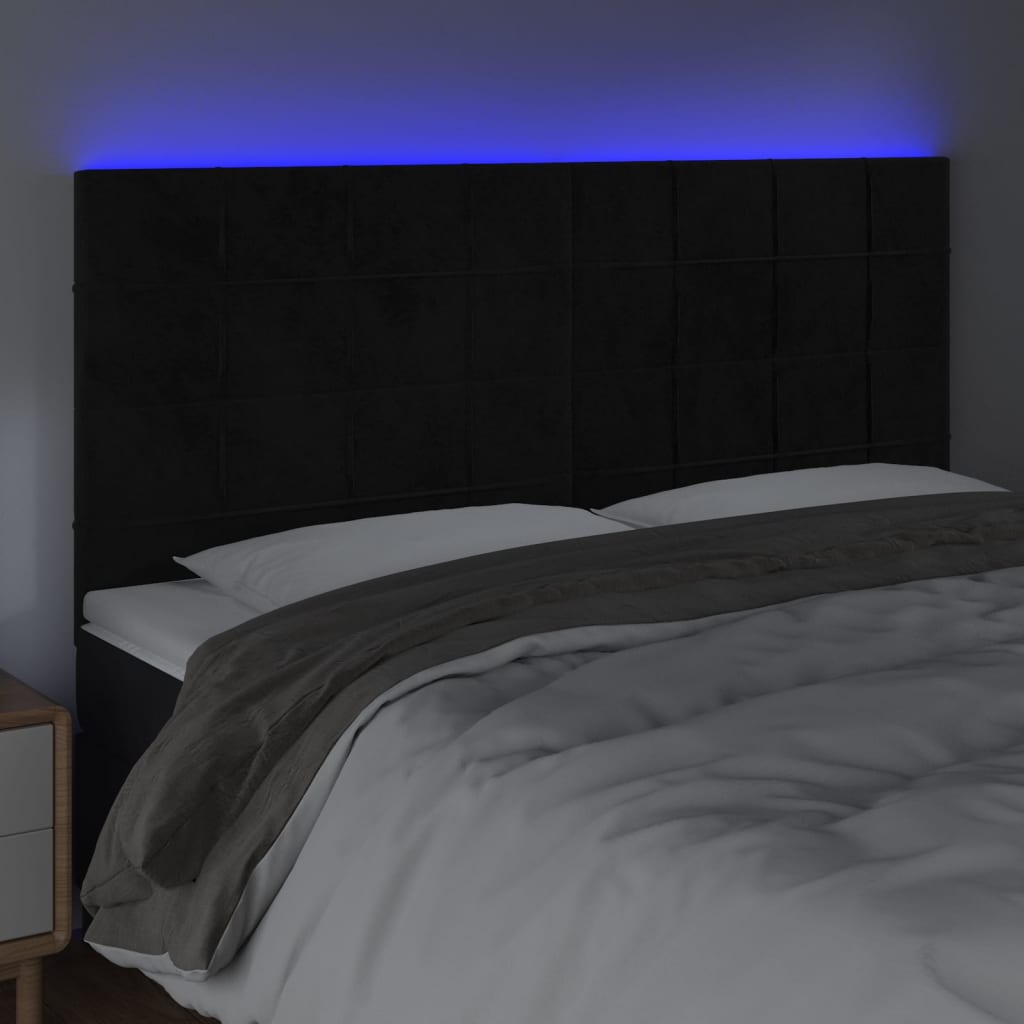 vidaXL Tăblie de pat cu LED, negru, 200x5x118/128 cm, catifea
