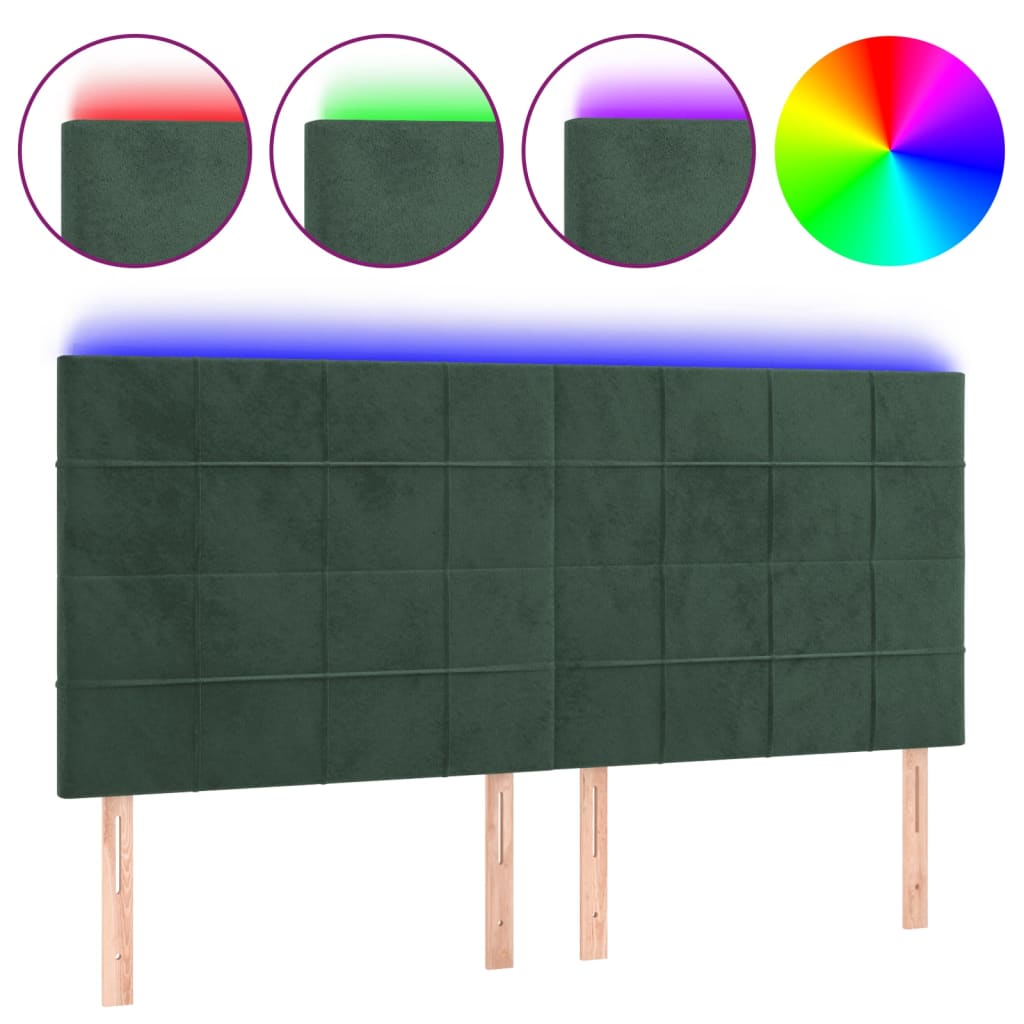vidaXL Tăblie de pat cu LED, verde închis, 200x5x118/128 cm, catifea vidaXL Tăblie de pat cu LED, verde închis, 200x5x118/128 cm, catifea