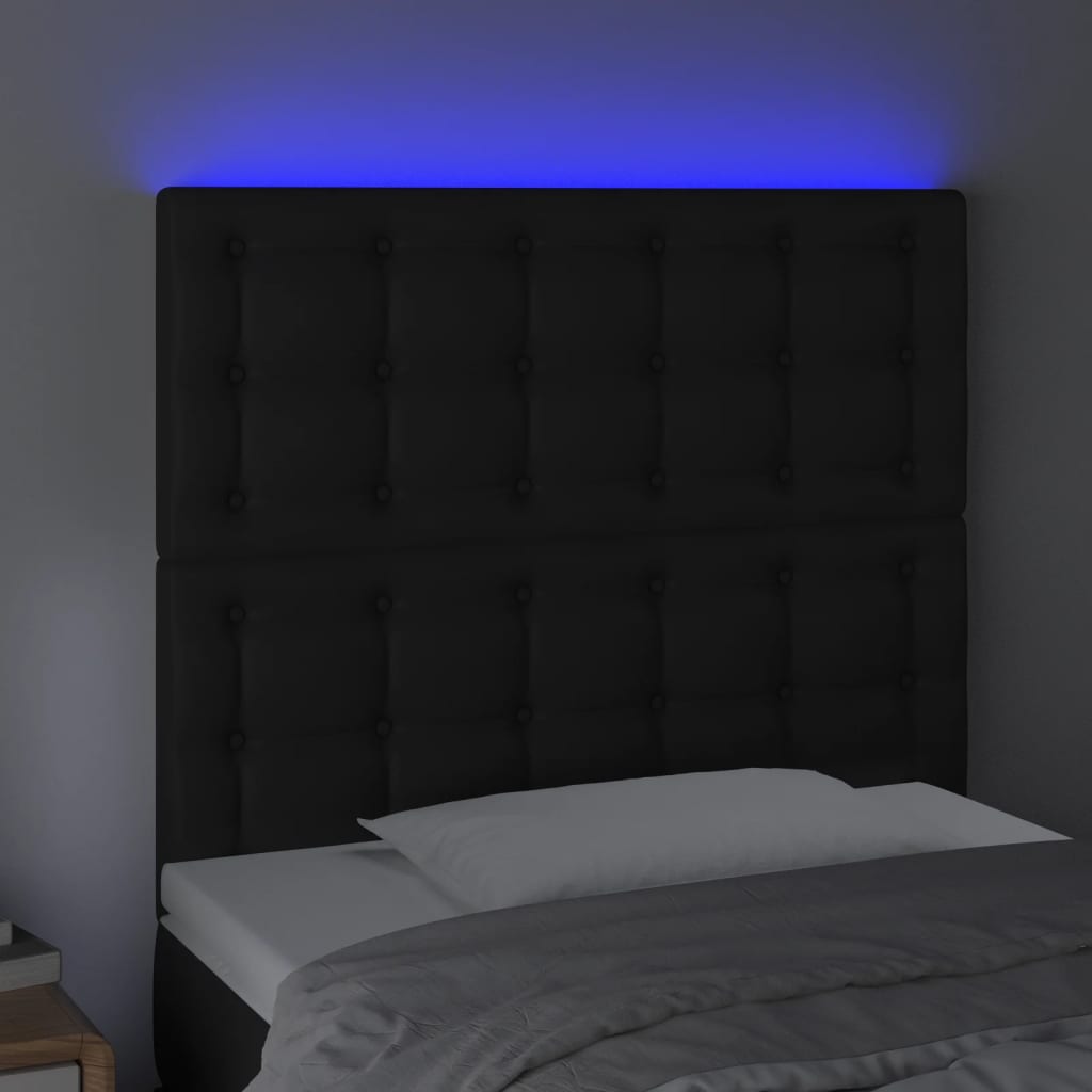 vidaXL Tăblie de pat cu LED, negru, 80x5x118/128 cm, piele ecologică vidaXL Tăblie de pat cu LED, negru, 80x5x118/128 cm, piele ecologică