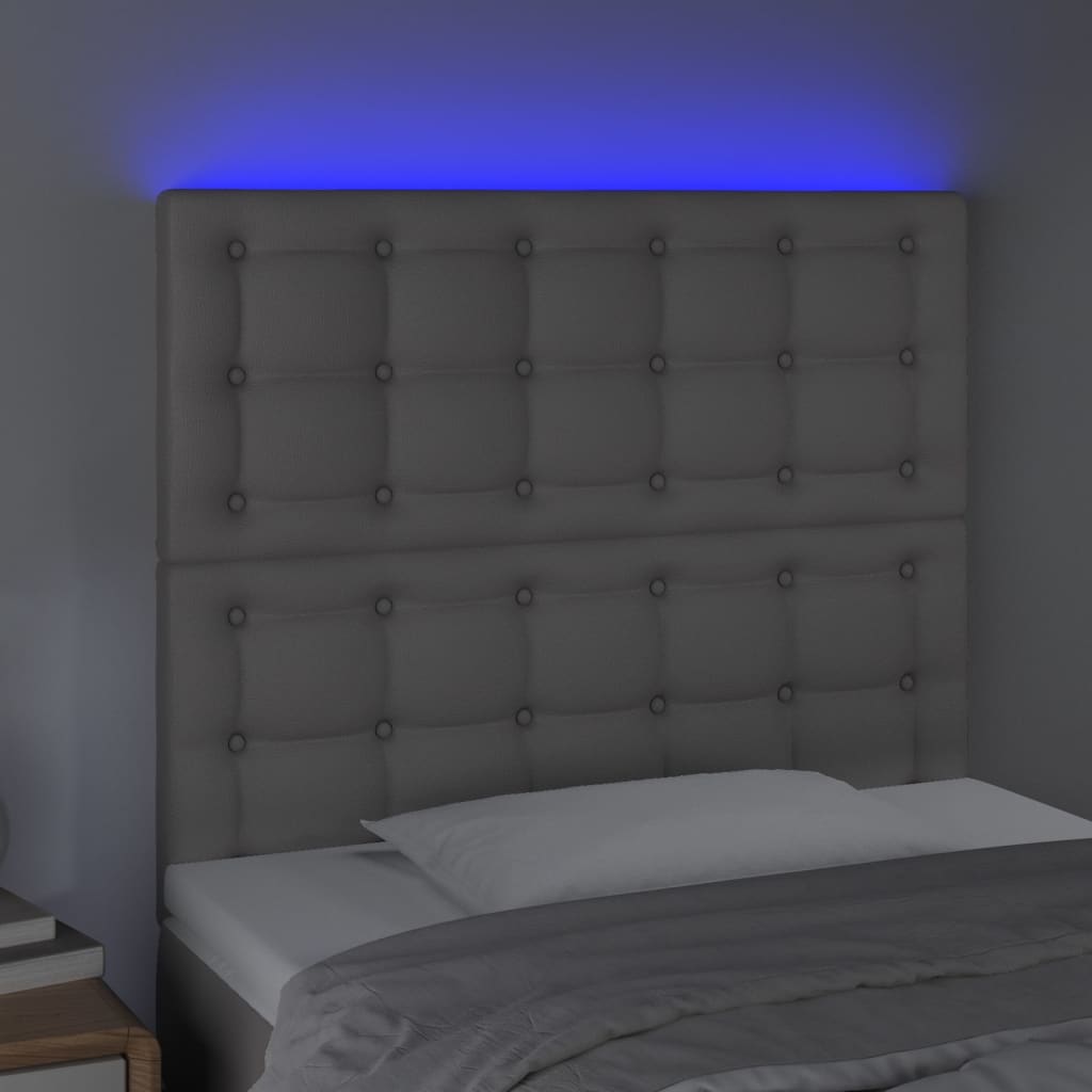vidaXL Tăblie de pat cu LED, gri, 80x5x118/128 cm, piele ecologică vidaXL Tăblie de pat cu LED, gri, 80x5x118/128 cm, piele ecologică
