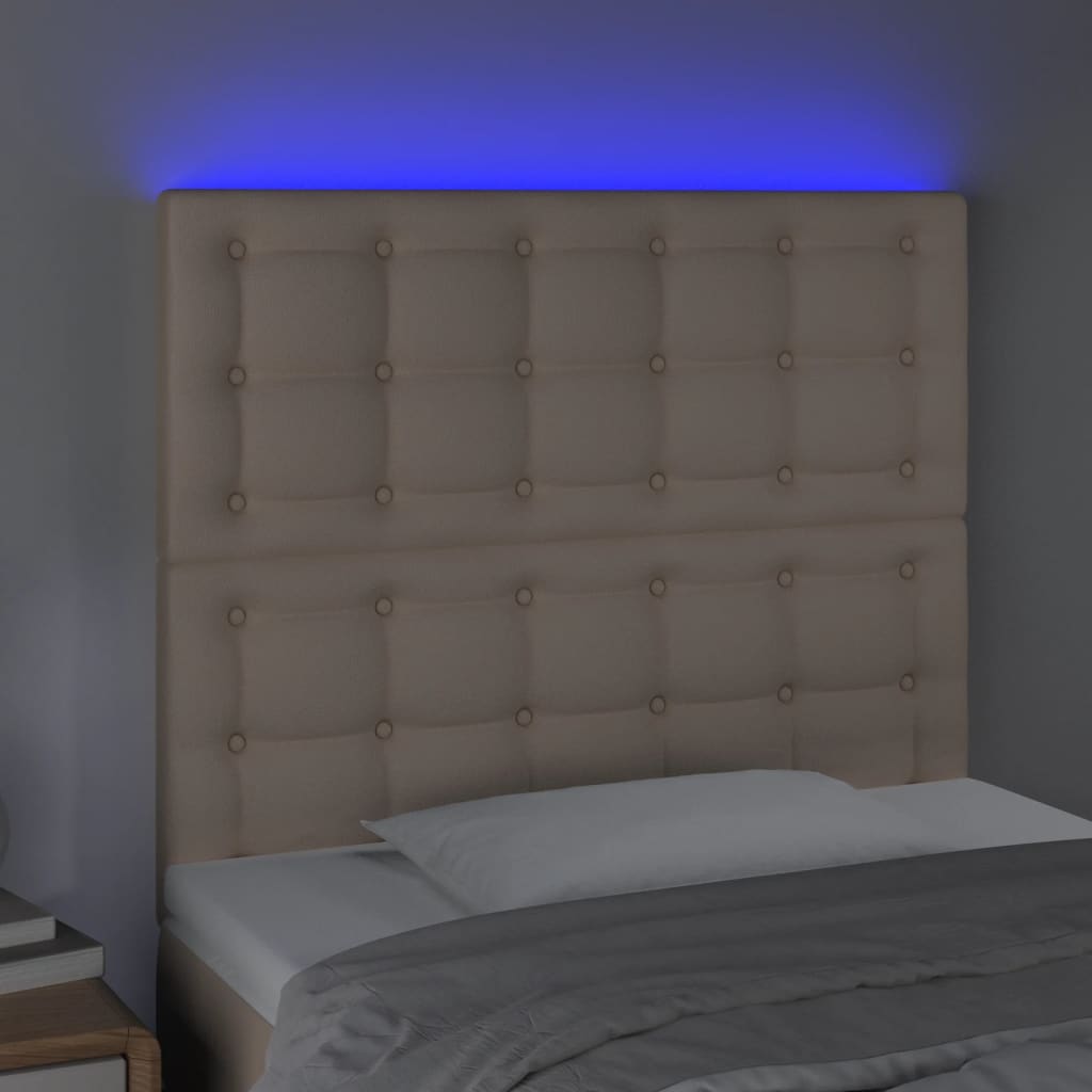 vidaXL Tăblie de pat cu LED cappuccino 80x5x118/128cm, piele ecologică vidaXL Tăblie de pat cu LED cappuccino 80x5x118/128cm, piele ecologică