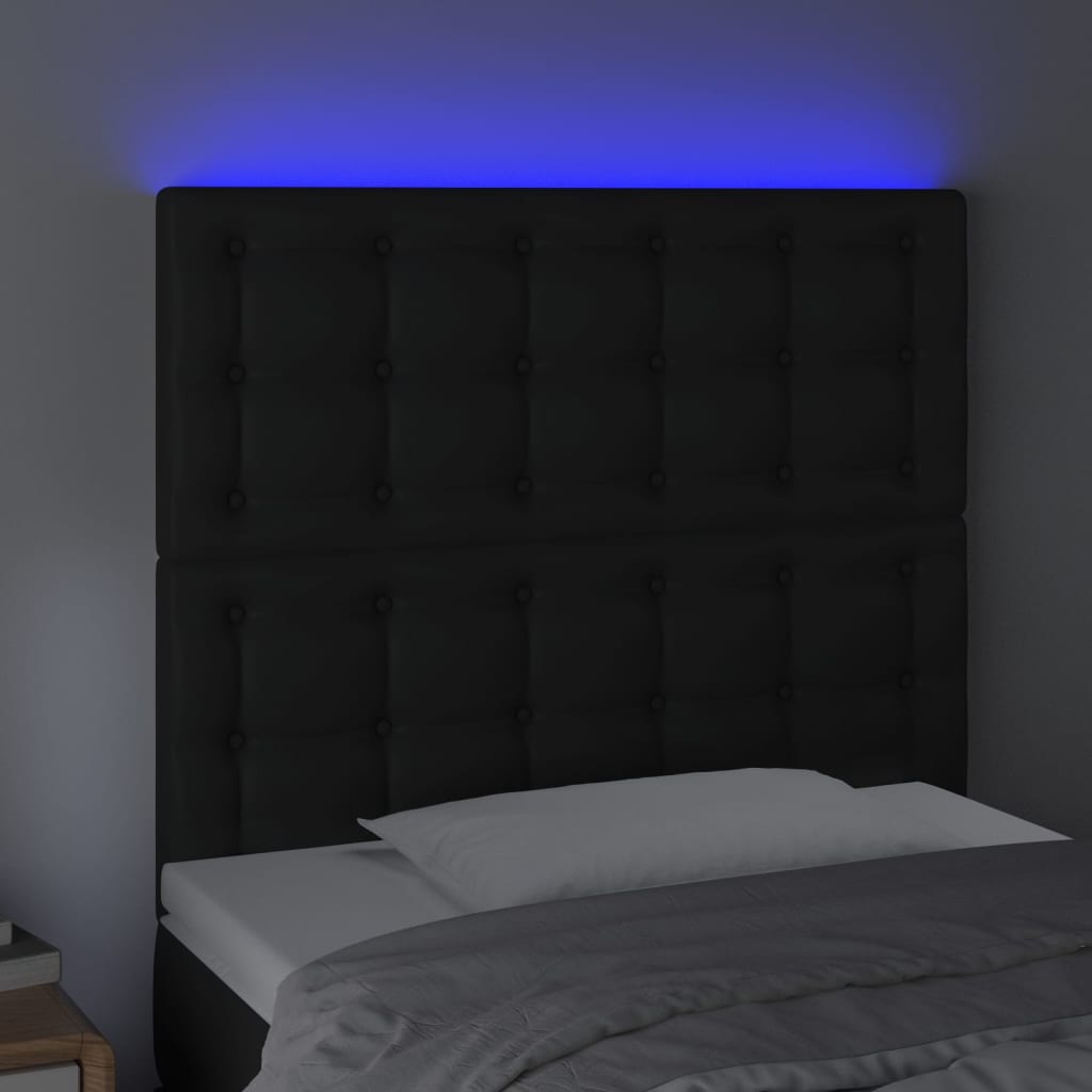 vidaXL Tăblie de pat cu LED, negru, 90x5x118/128 cm, catifea
