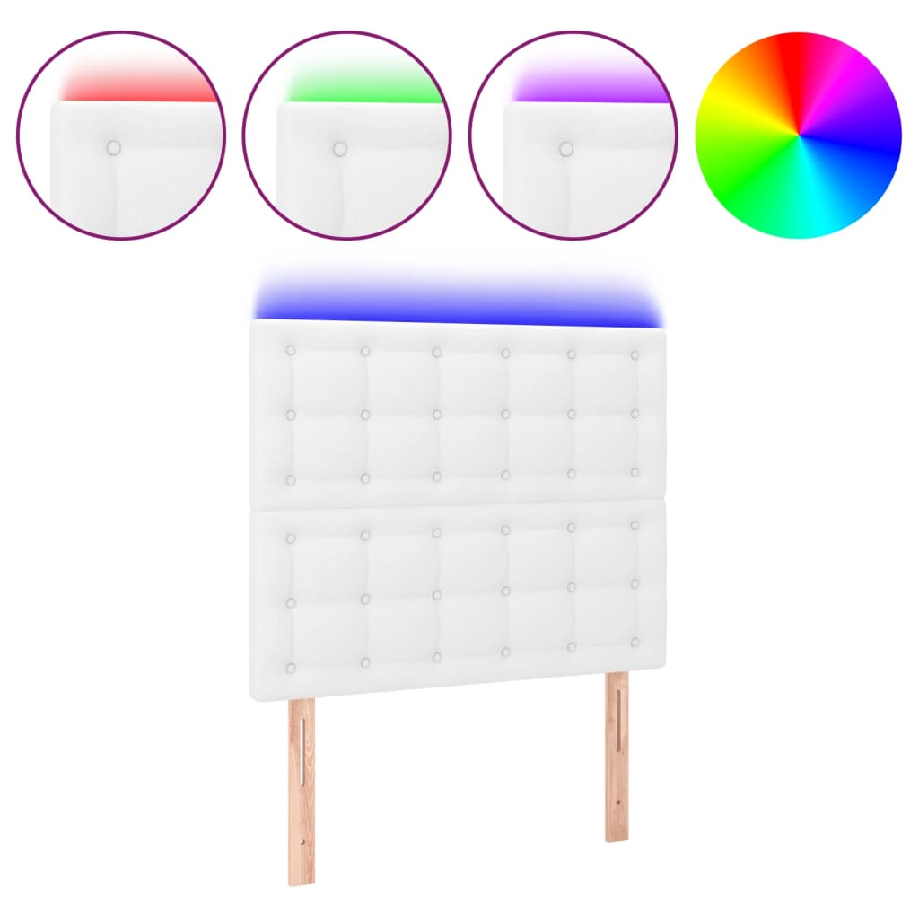 vidaXL Tăblie de pat cu LED, alb, 90x5x118/128 cm, piele ecologică