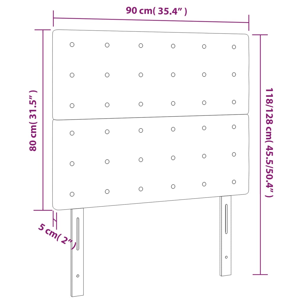 vidaXL Tăblie de pat cu LED, alb, 90x5x118/128 cm, piele ecologică