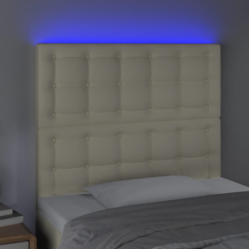 vidaXL Tăblie de pat cu LED, crem, 90x5x118/128 cm, piele ecologică