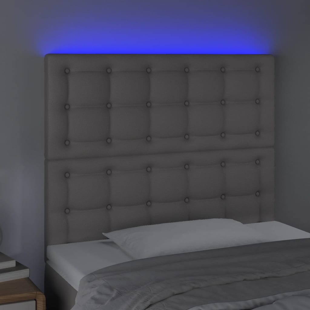 vidaXL Tăblie de pat cu LED, gri, 90x5x118/128 cm, piele ecologică vidaXL Tăblie de pat cu LED, gri, 90x5x118/128 cm, piele ecologică