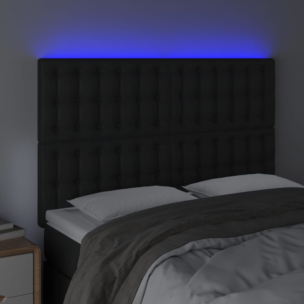 vidaXL Tăblie de pat cu LED, negru, 144x5x118/128 cm, piele ecologică vidaXL Tăblie de pat cu LED, negru, 144x5x118/128 cm, piele ecologică
