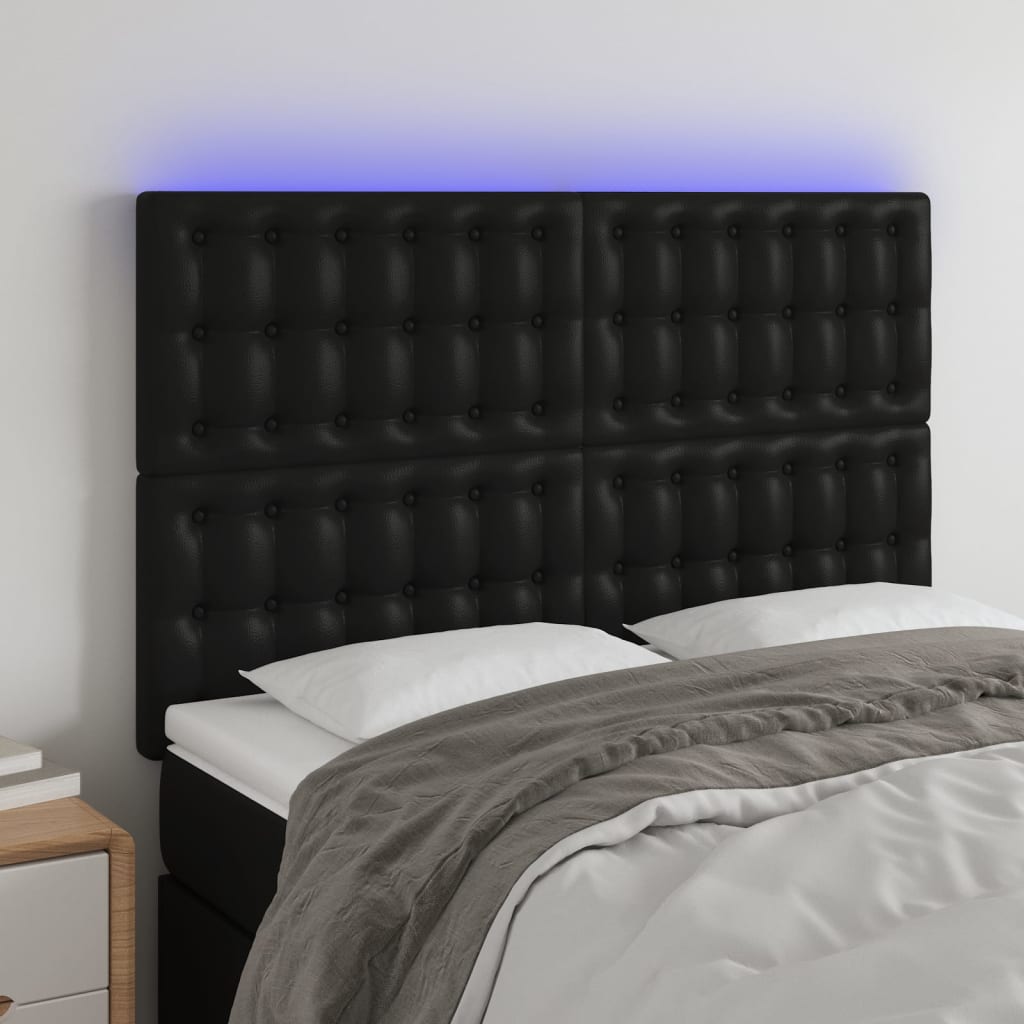 vidaXL Tăblie de pat cu LED, negru, 144x5x118/128 cm, piele ecologică vidaXL Tăblie de pat cu LED, negru, 144x5x118/128 cm, piele ecologică