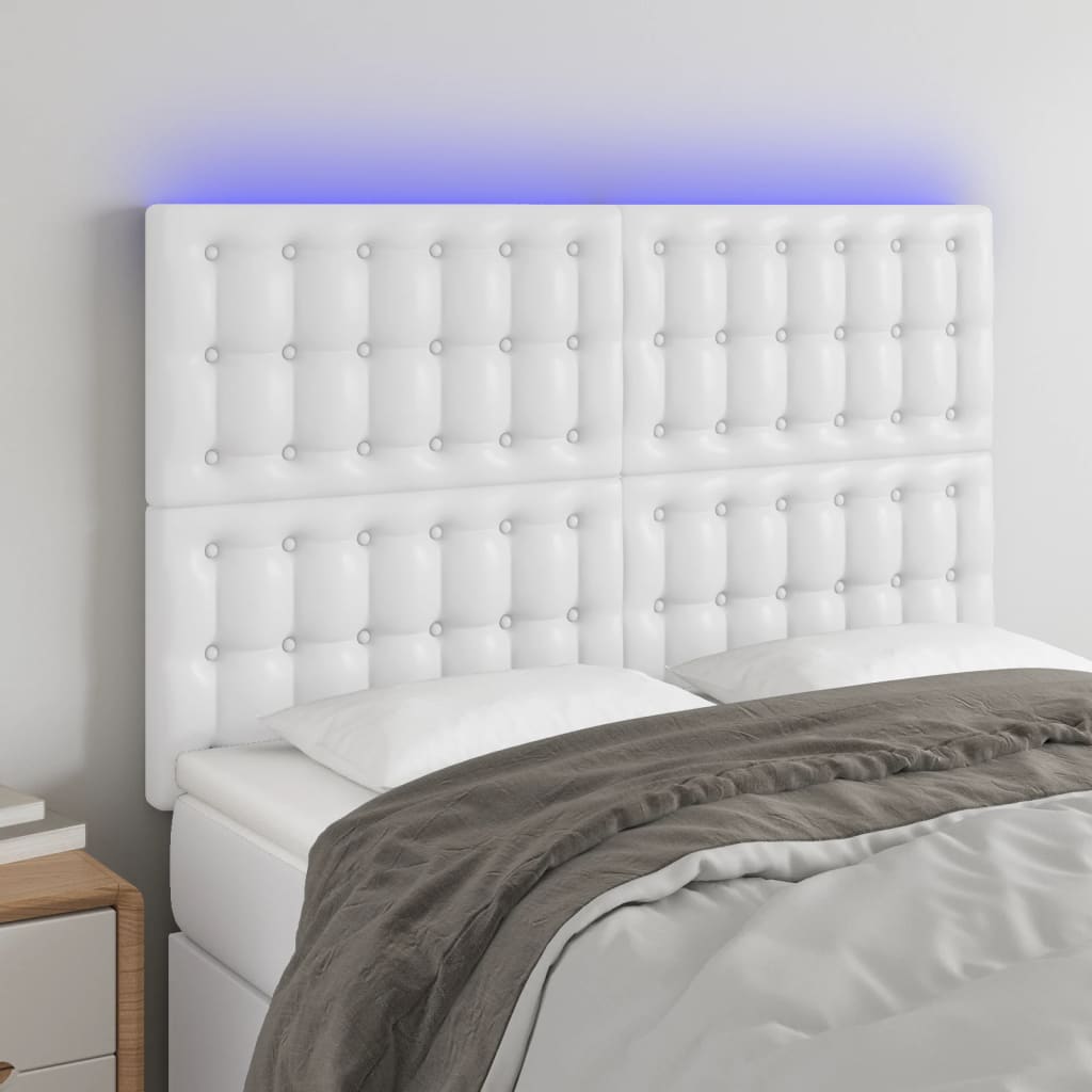 vidaXL Tăblie de pat cu LED, alb, 144x5x118/128 cm, piele ecologică vidaXL Tăblie de pat cu LED, alb, 144x5x118/128 cm, piele ecologică