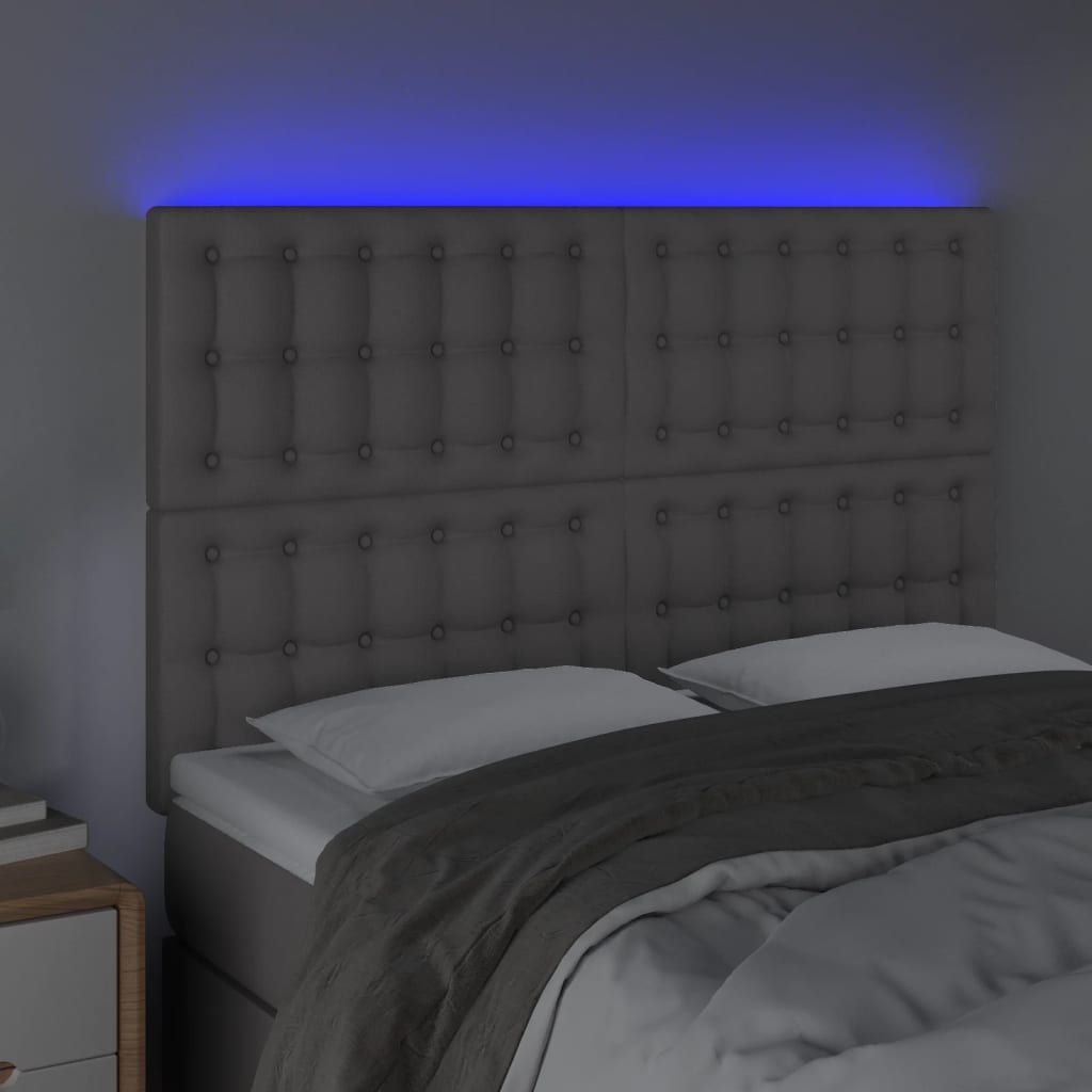 vidaXL Tăblie de pat cu LED, gri, 144x5x118/128 cm, textil vidaXL Tăblie de pat cu LED, gri, 144x5x118/128 cm, textil
