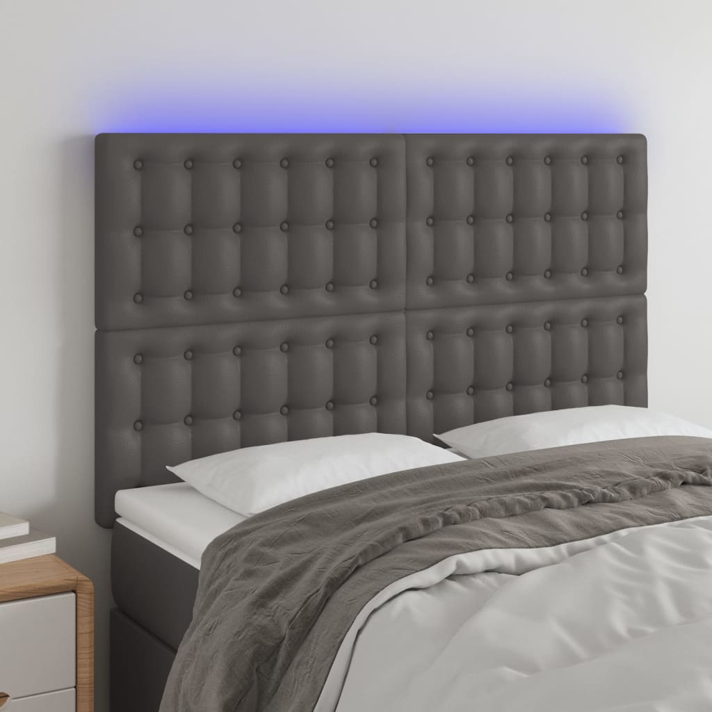 vidaXL Tăblie de pat cu LED, gri, 144x5x118/128 cm, textil vidaXL Tăblie de pat cu LED, gri, 144x5x118/128 cm, textil