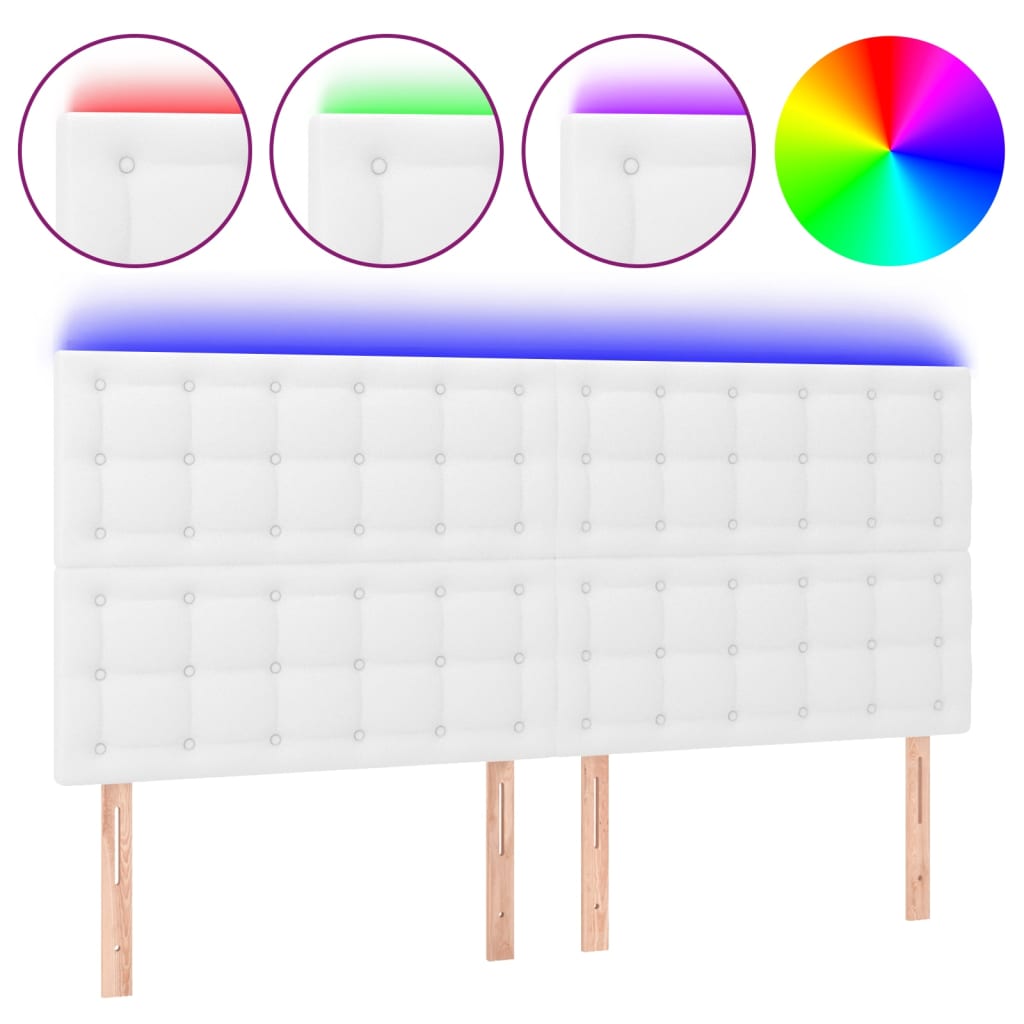 vidaXL Tăblie cu LED-uri, alb, 160x5x118/128 cm, piele ecologică vidaXL Tăblie cu LED-uri, alb, 160x5x118/128 cm, piele ecologică