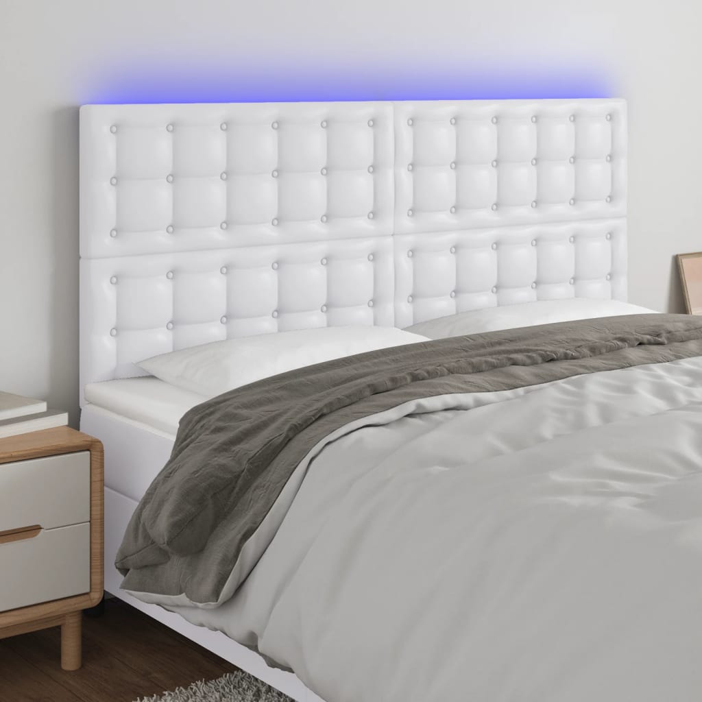 vidaXL Tăblie cu LED-uri, alb, 160x5x118/128 cm, piele ecologică vidaXL Tăblie cu LED-uri, alb, 160x5x118/128 cm, piele ecologică