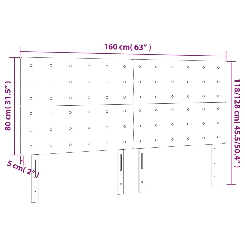vidaXL Tăblie cu LED-uri, crem, 160x5x118/128 cm, piele ecologică