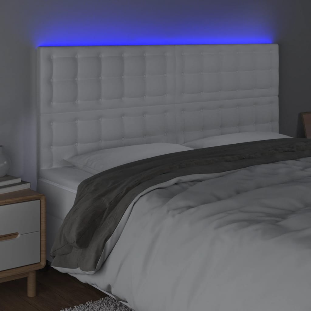 vidaXL Tăblie de pat cu LED, alb, 180x5x118/128 cm, piele ecologică vidaXL Tăblie de pat cu LED, alb, 180x5x118/128 cm, piele ecologică