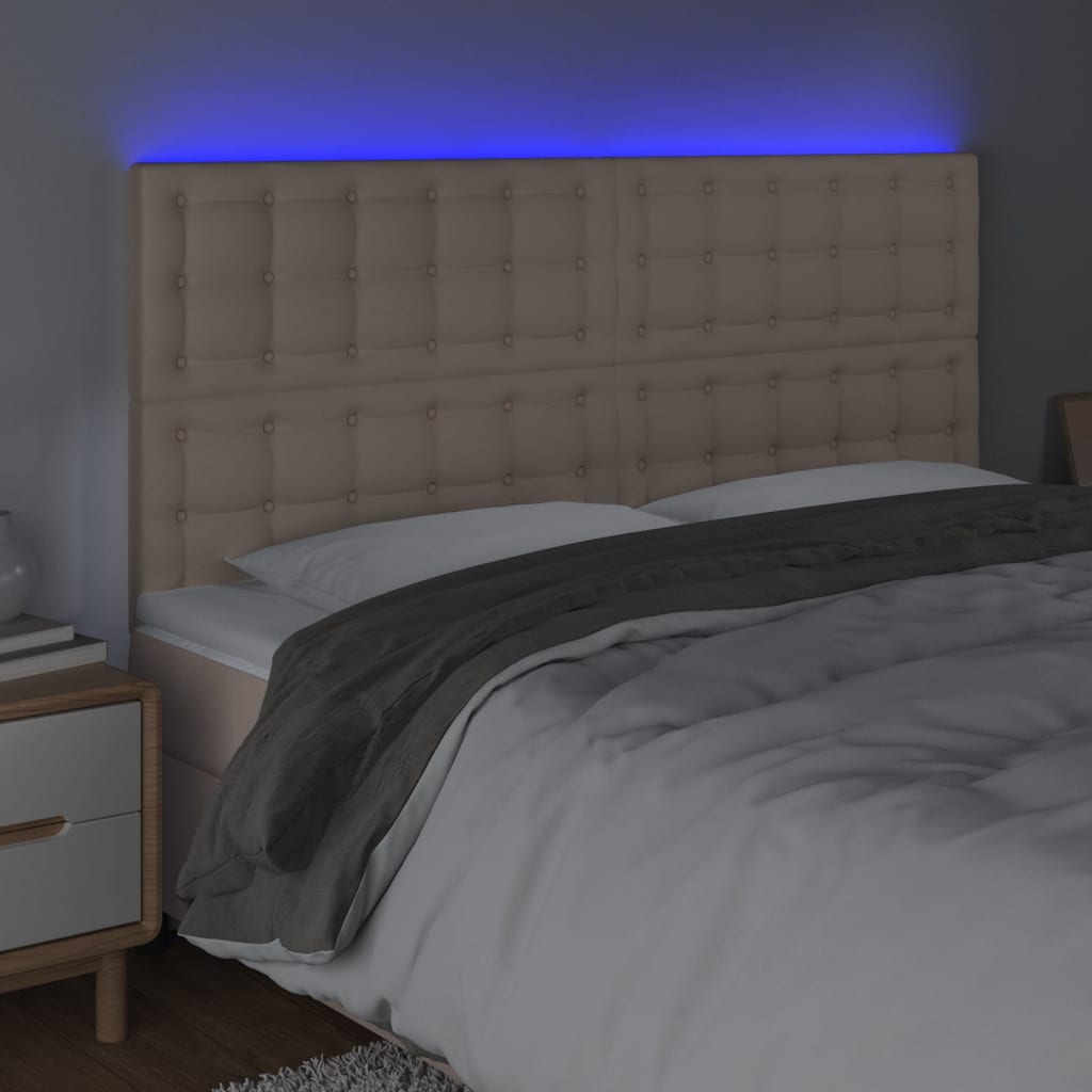vidaXL Tăblie de pat cu LED, cappuccino, 180x5x118/128 cm, piele eco